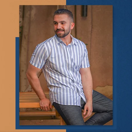 شيميز رجالي نص خط ابيض