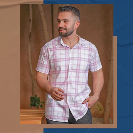 شيميز رجالي نص كاروهات بينك