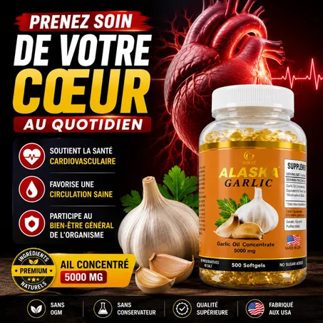 ALASKA GARLIC 500 GÉLULES USA ( AVC, HYPERTENSION, CHOLESTÉROL,FOIE, REINS, DIGESTION, DIABÈTE pour Homme et Femme