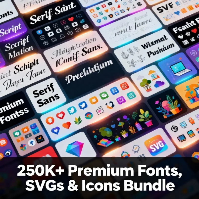 250K+ Premium Fonts, SVGs & Icons Bundle