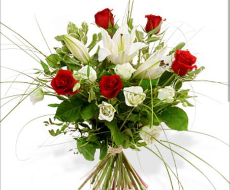 Passion & Pureté – Bouquet de Roses Rouges et Lys Blancs