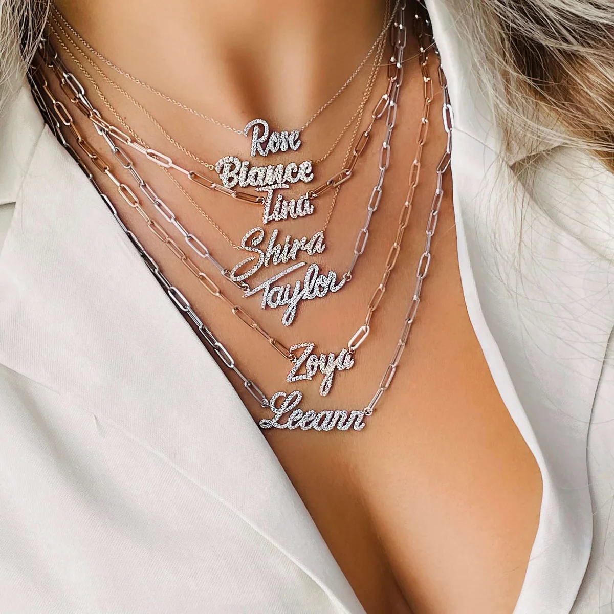 Personalized Script Nameplate Diamond Necklace