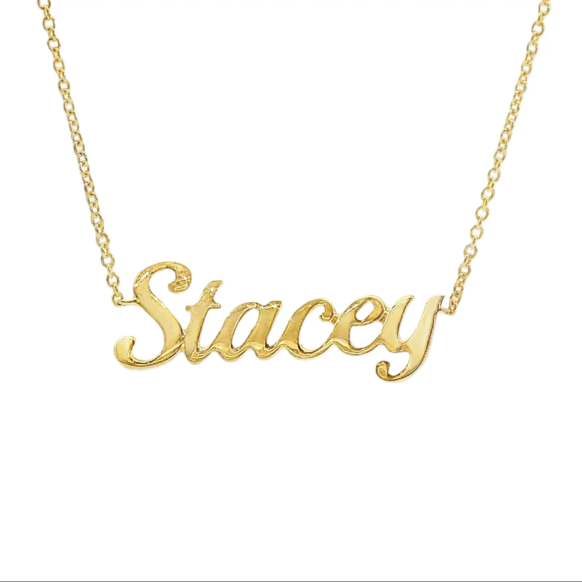 Personalized Script Nameplate Gold Necklace