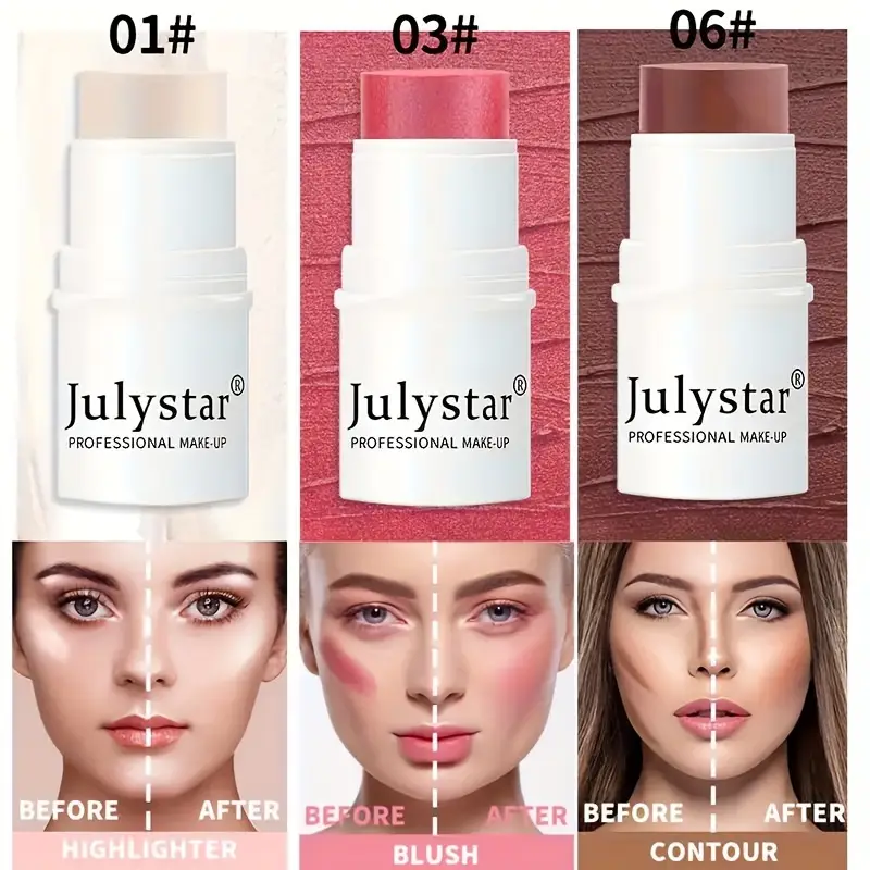 JulyStar Maquillage Visage 4-en-1 Waterproof Contour Blush Brillance Crème