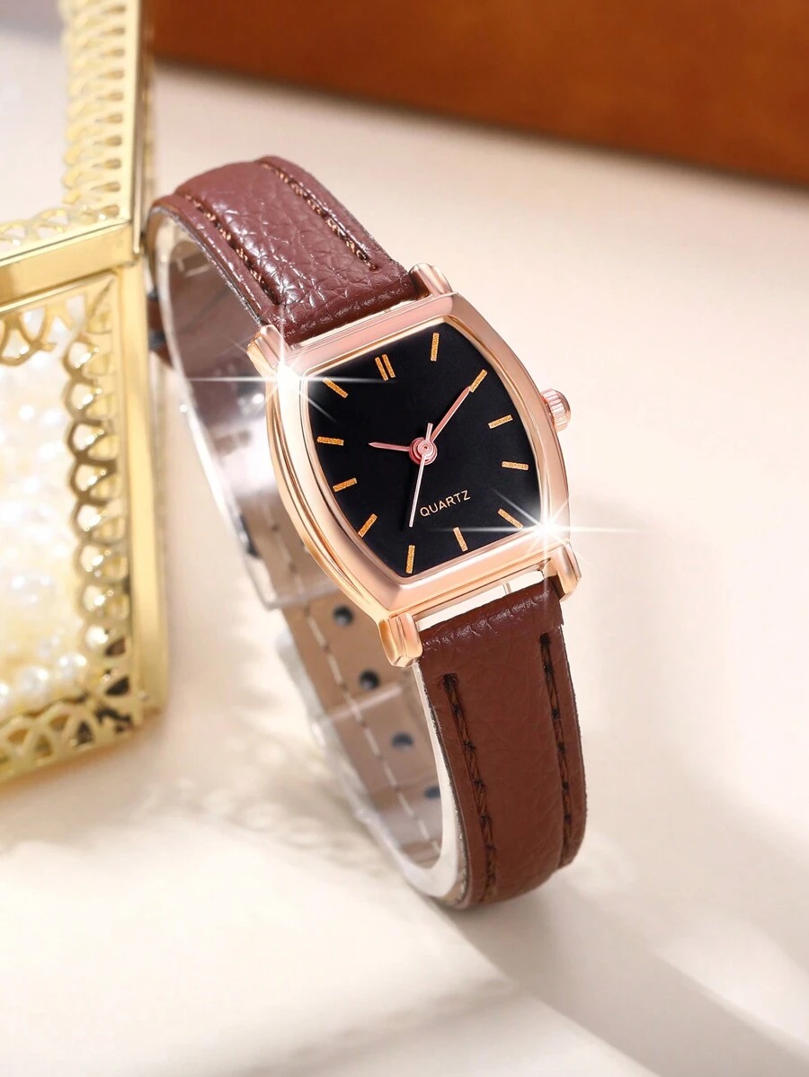 Ensemble de bijoux, montre Elegant Chic en forme de cœur tabac