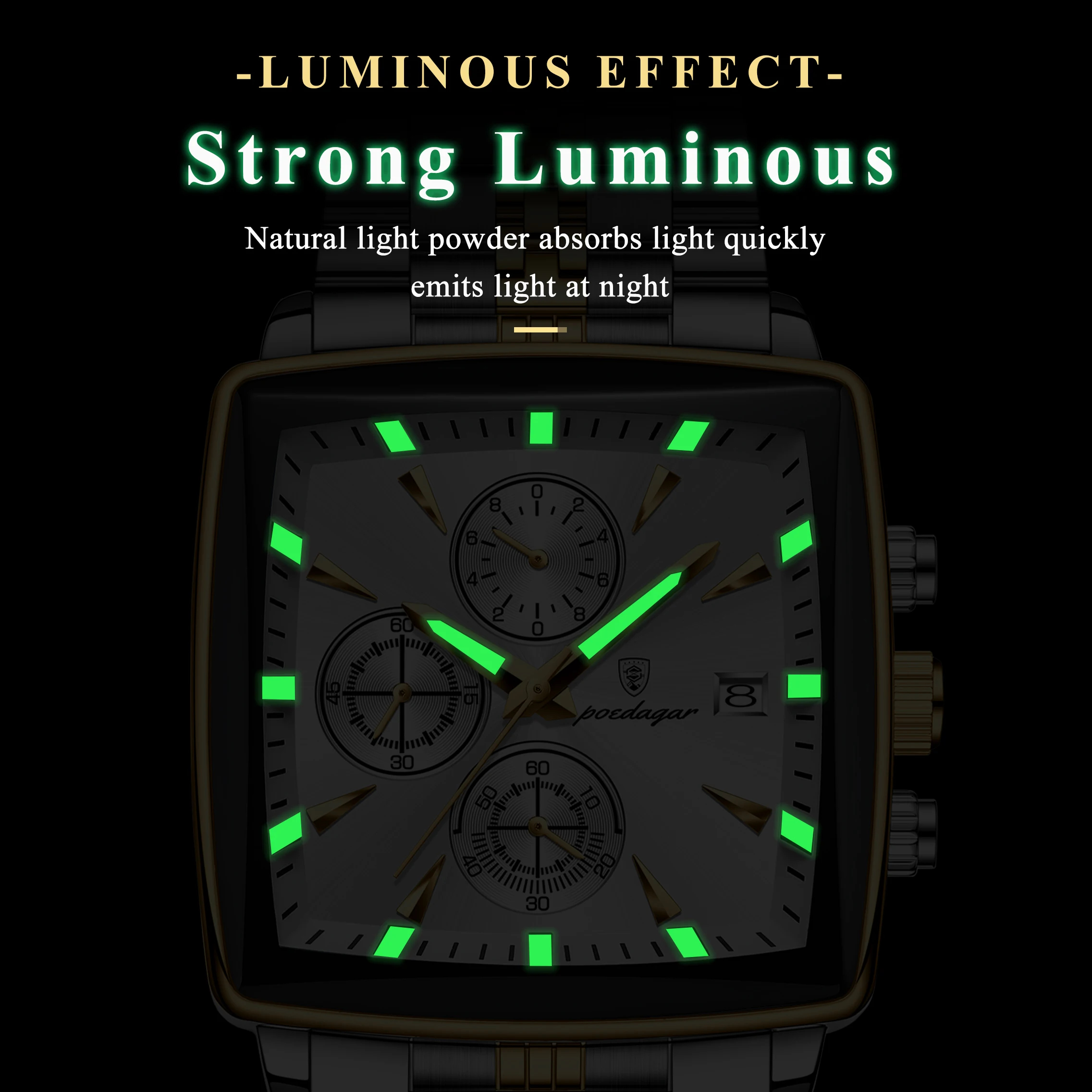POEDAGAR 866 montres à quartz en acier inoxydable pour hommes montre-bracelet carrée de luxe pour hommes