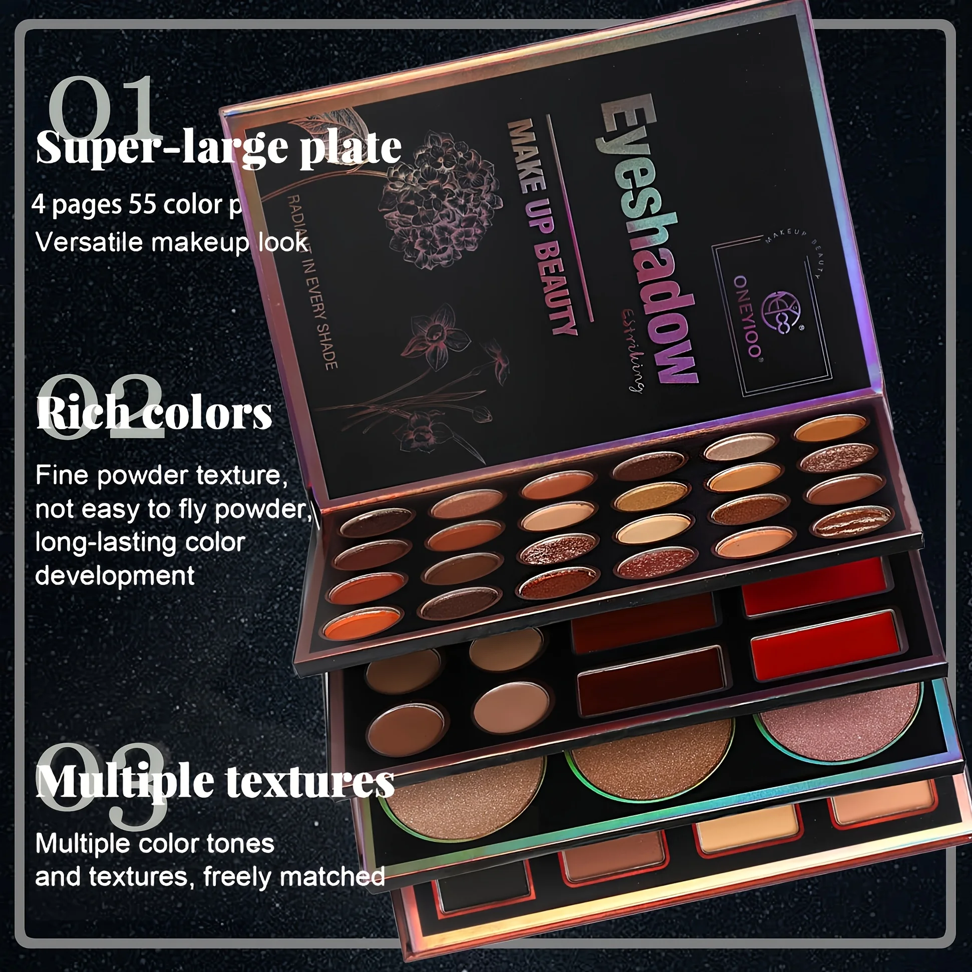 🌟 ONYIYOO™ — La Palette 4 en 1 de Maquillage 55 Couleurs qui Révèle ta Puissance