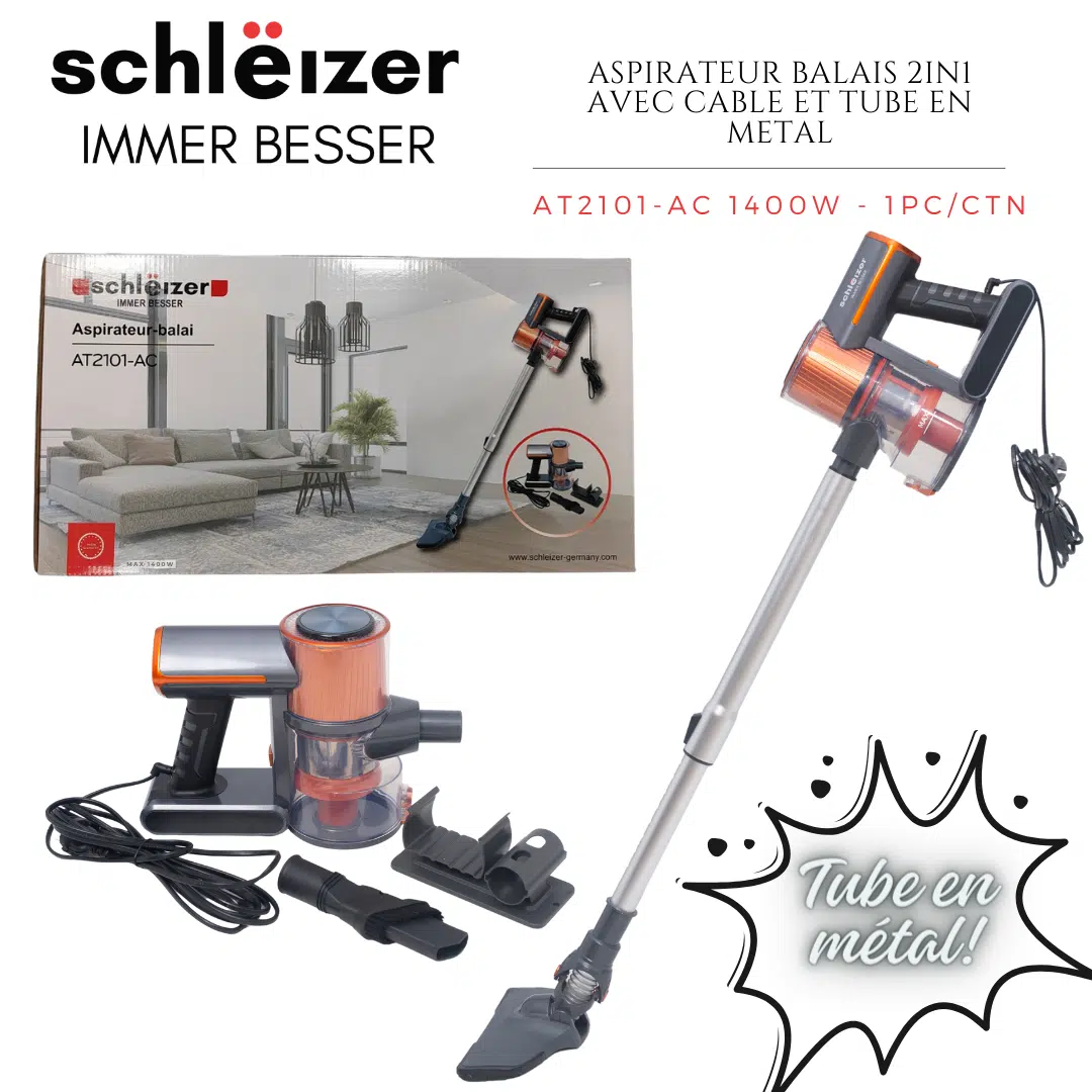 Aspirateur Schleïzer 2en1 – تنظيف شامل بقوة 1800W وعصا معدنية