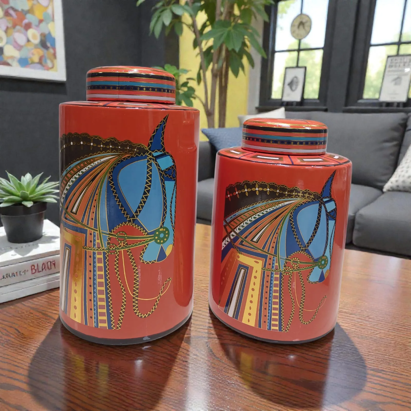 Deux mega vase avec couvercle en porcelaine