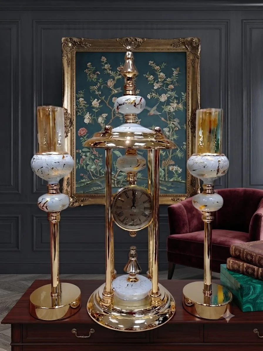 Ensemble Horloge & Duo de Chandeliers