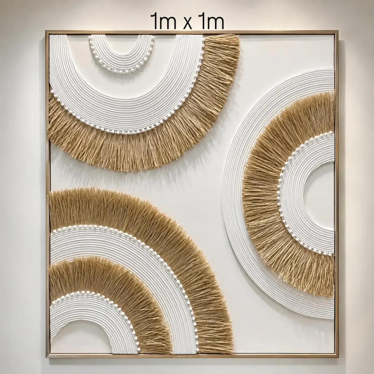 Tableau Mural Minimaliste en Relief – Motifs Texturés & Fibres Naturelles (1m x 1m)