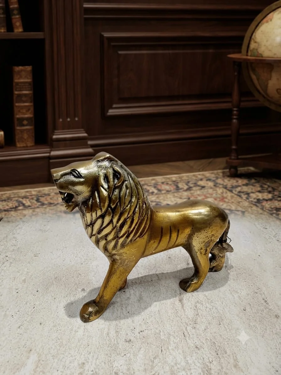 Statue Décorative Lion Rugissant – Design Sculptural d'Élite (Finition Dorée)