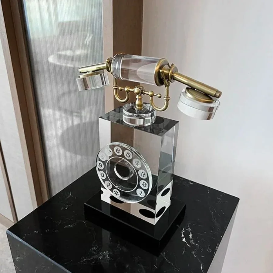 Téléphone Fixe Décoratif Vintage en Cristal K9 – Style Rétro Luxe