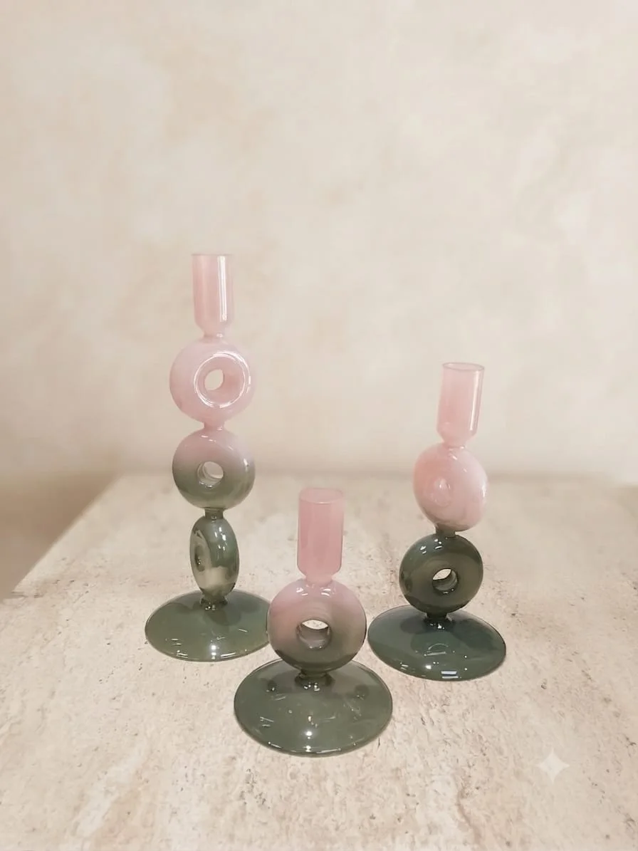Trio de Bougeoirs Sculpturaux en verre