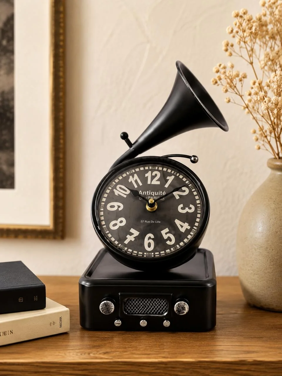 Horloge & Enceinte Décorative Style Gramophone Vintage