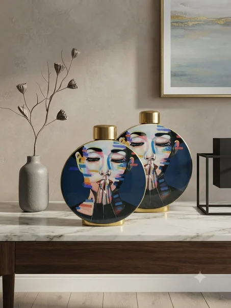 Deux vases d'art avec couvercle en porcelaine