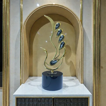 Paon décoratif chic en métal inoxydable + marbre