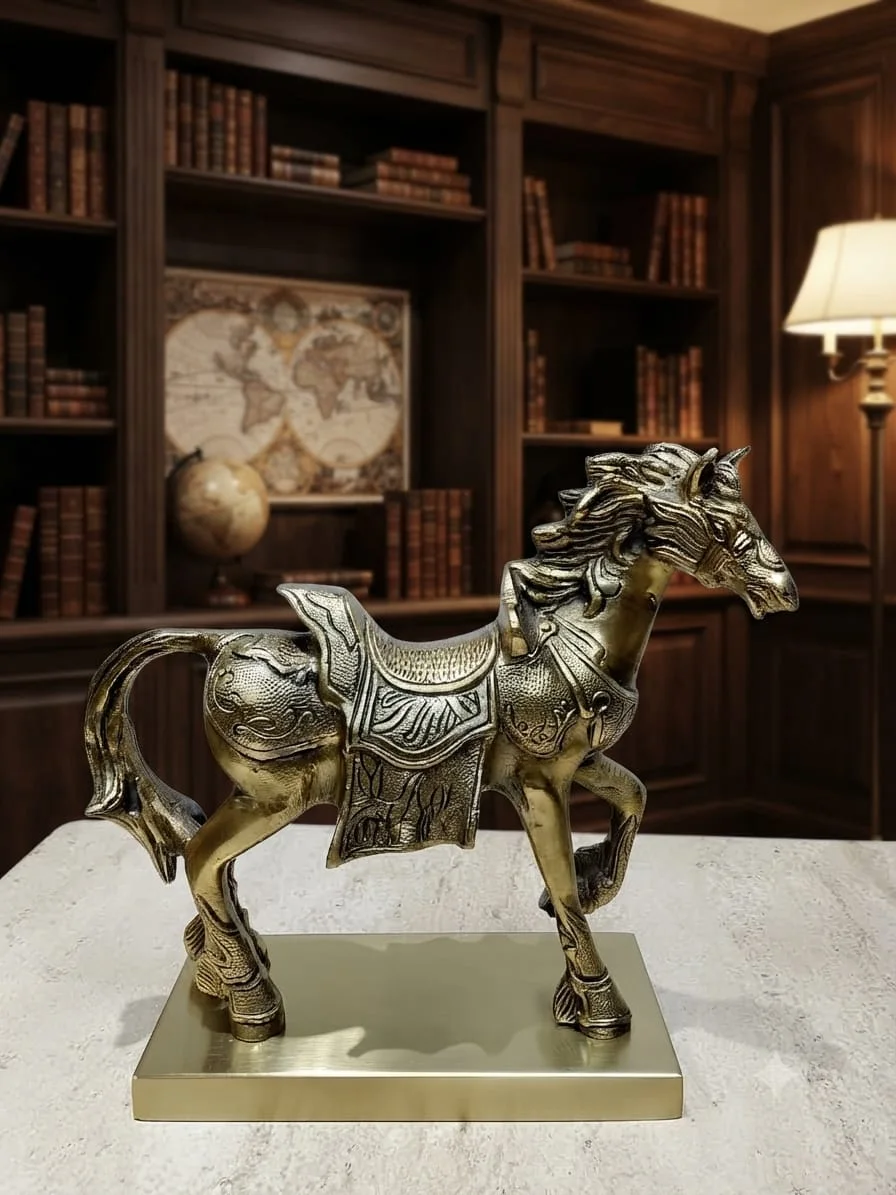 Statue Décorative Cheval de Parade Royal – Design Sculptural Vintage en Métal inoxydable