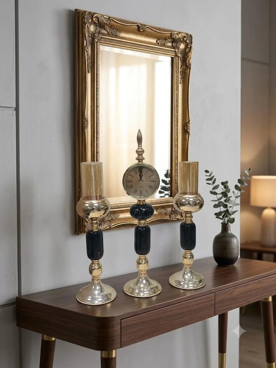Horloge + deux bougeoirs