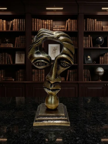 Statue Décorative Visage Abstrait – Sculpture d'Art Contemporain sur Socle