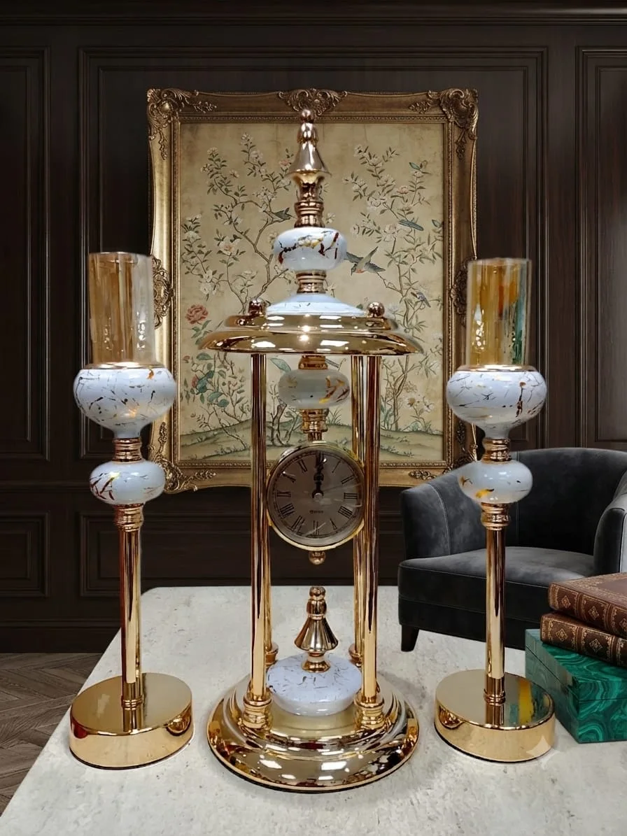 Ensemble Horloge & Duo de Chandeliers