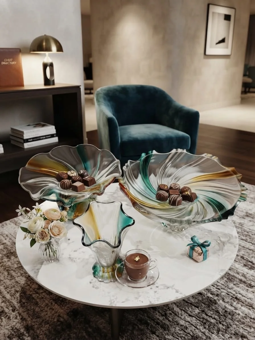 Ensemble Décoratif en Verre d'Art Sculpté