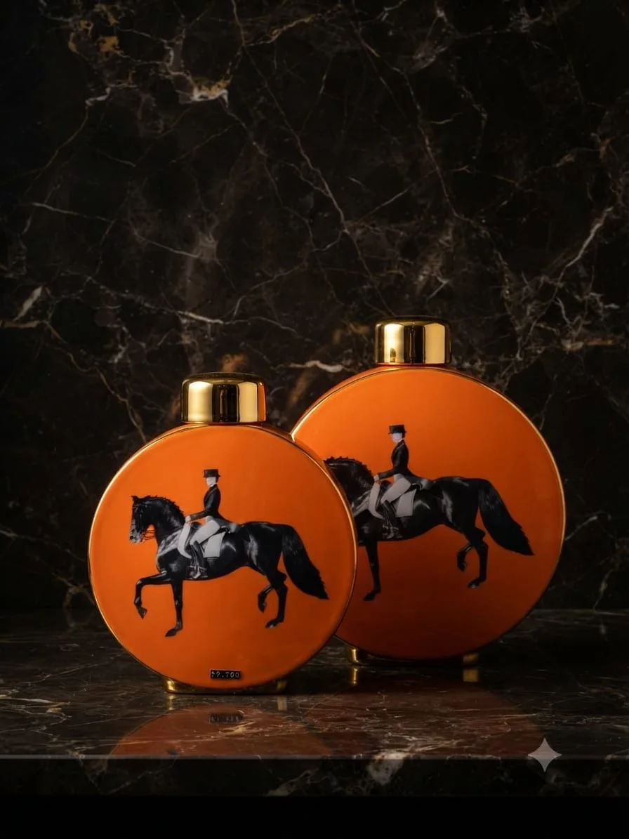 Deux Vases Avec Couvercle En Porcelaine Orange