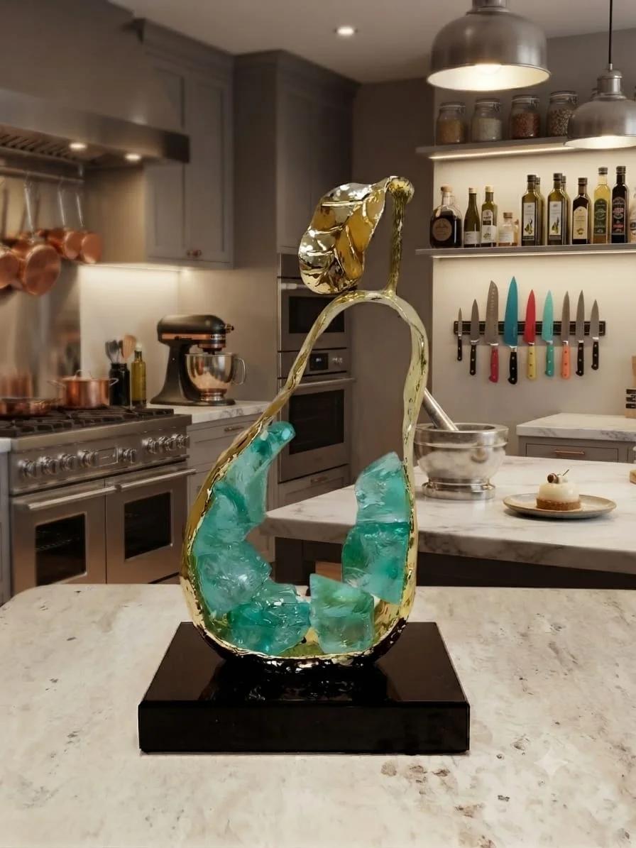 Sculpture de fruits en métal et cristal k9