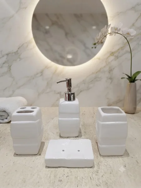 Ensemble d'Accessoires de Salle de Bain 4 Pièces en Céramique Noir Laqué