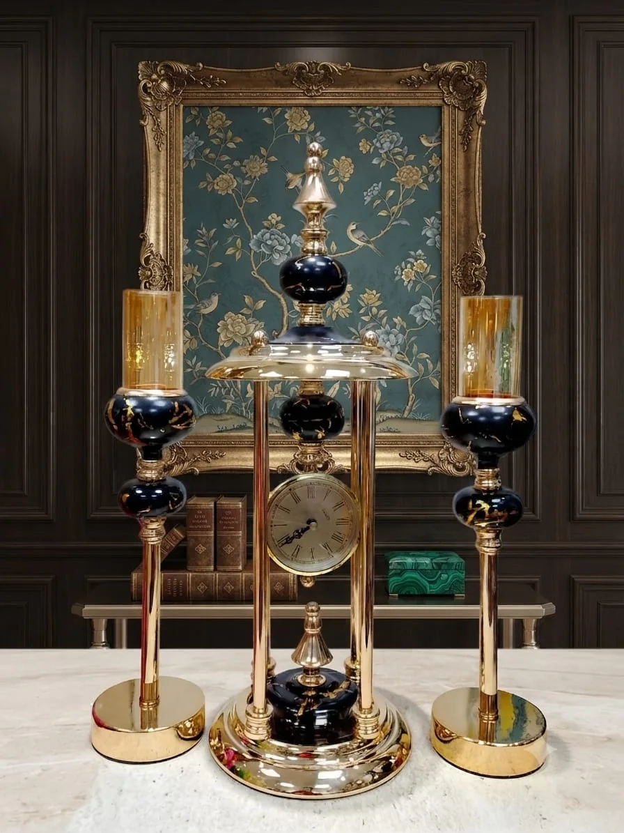 Ensemble Horloge & Duo de Chandeliers