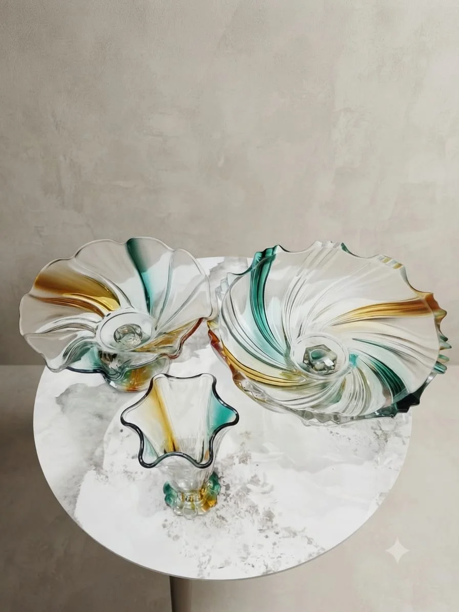 Ensemble Décoratif en Verre d'Art Sculpté