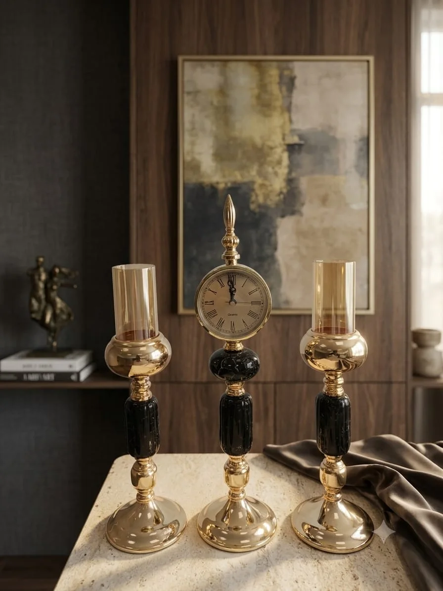 Horloge + deux bougeoirs