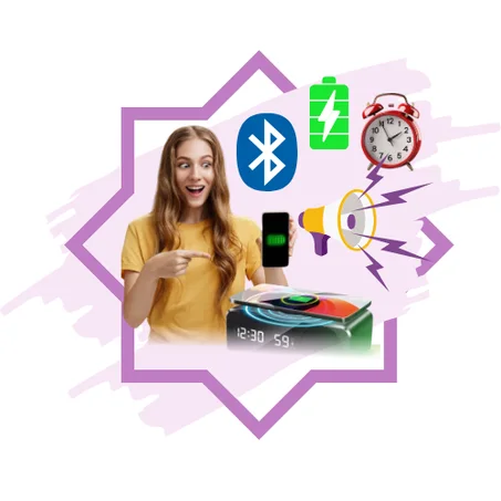 5 في 1 شاحن لاسلكي مكبر الصوت ساعة تنبيه رقمية عرض درجة الحرارة الإيقاف التلقائي عرض المكالمات الصوتية بلوتوث - أسود