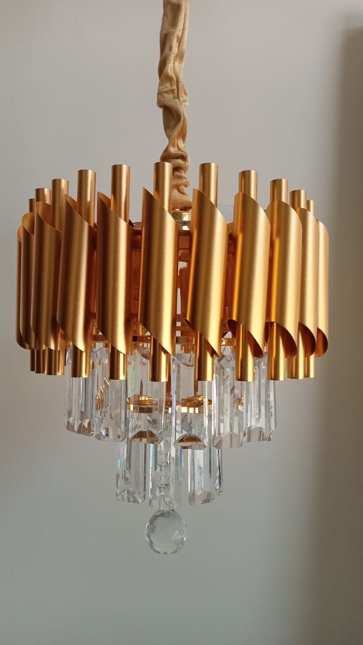 ✨ Lustre Cristal Design Moderne – Doré / Gris / Noir / Marron