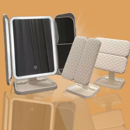 مرآة  ذكية للماكياج من الجلد الصناعي بزاوية 270 درجة