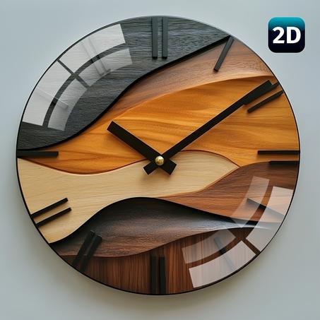 12-Zoll Runde Glas-Wanduhr – Nordischer Stil mit Kunstholzmaserung & Wellendesign, Leise & Stilvoll für Wohnzimmer & Schlafzimmer