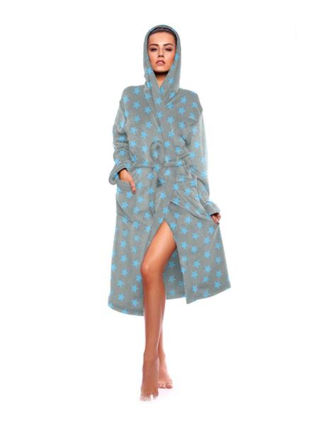 Damen Fleece Bademantel Grau