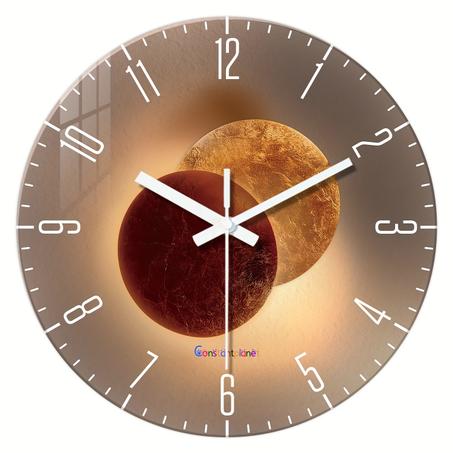 12-Zoll Glas-Wanduhr mit Planetenmuster – Lautlos, Batteriebetrieben & Stilvoll für Wohnzimmer, Schlafzimmer & Büro