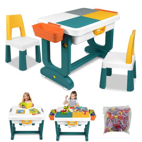 Baustein-Spiel-Tisch mit 2 Stühlen & 300 Bausteinen – Multifunktionales Aktivitätstisch-Set für Kinder