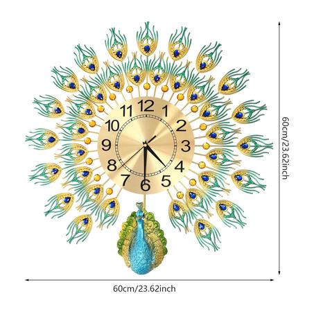 Bunte Pfauen-Wanddekoration 60×60 cm – Luxus Wandkunst mit Diamant-Details, Metall & Kristall, Ideal für Wohnzimmer & Schlafzimmer