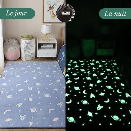 Tapis rectangle brillant motif lumineux Espace Bleu, brille dans la nuit -3D Tapis Officiel™