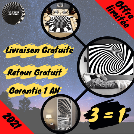 OFFRE 3 en 1 tapis, sticker porte et tissu suspendu en vortex illusion 3d