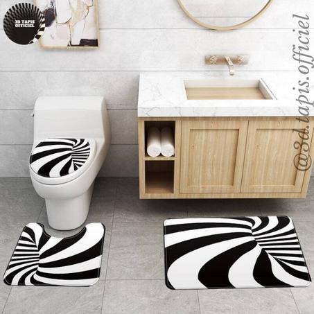 La nouvelle illusion vortex 3D | Ensemble de tapis de piédestal, couvercle de toilette, tapis de bain