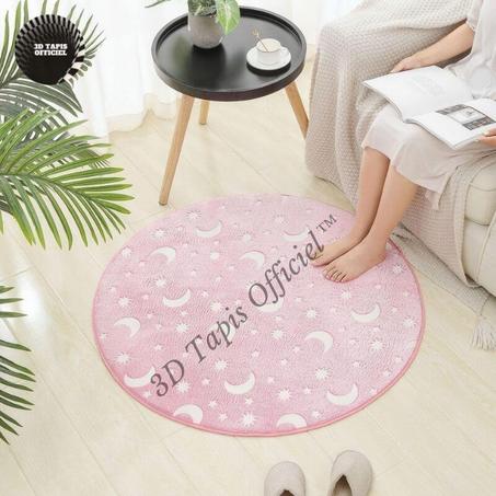 Tapis rond brillant motif lumineux ciel rose, brille dans la nuit -3D Tapis Officiel™