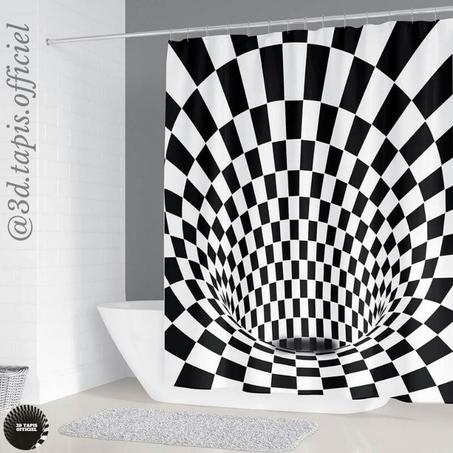 1 acheté + 1 offert Rideaux de douche (+12 crochets) en illusion vortex 3D