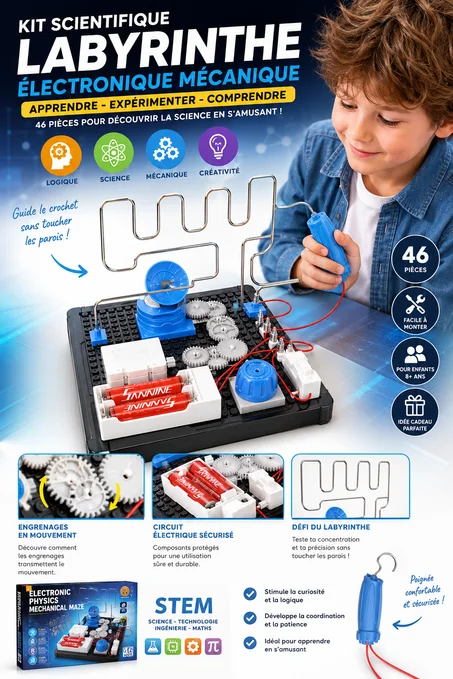 Kit Éducatif STEAM Labyrinthe Électrique & Engrenages – 46 Pièces pour Enfants