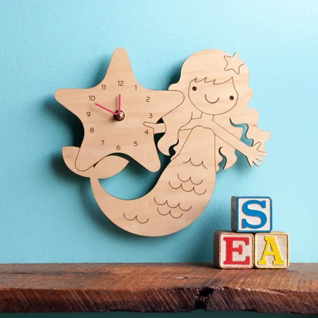 Laser Cut Wooden Mermaid Wall Clock
