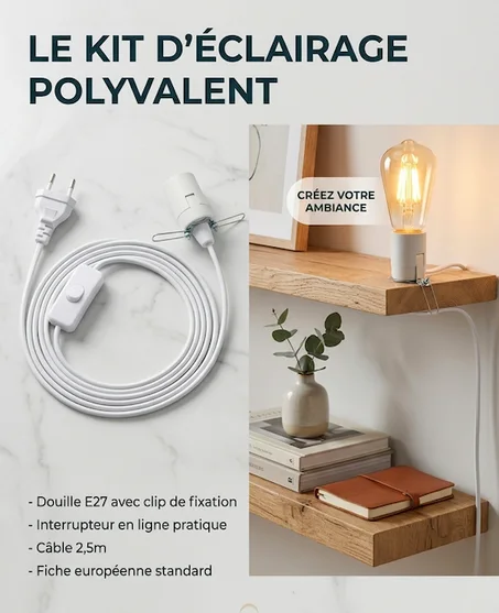 Kit Câble Électrique avec Interrupteur & Douille E27 – Installation Rapide
