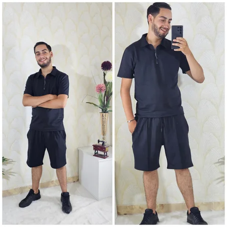 طقم رجالي صيفي بزيب أمامي – قطعتين أنيق