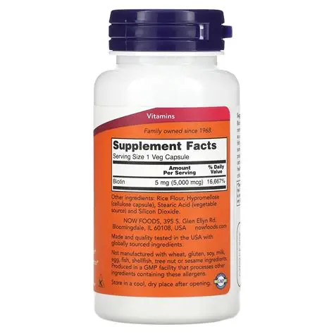 NOW Foods, Biotine, 5000 µg, 120 capsules végétariennes